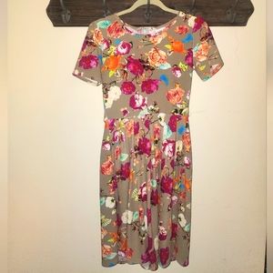 LuLaRoe Amelia RARE PRINT HTF Unicorn Floral Purple Tan size Medium